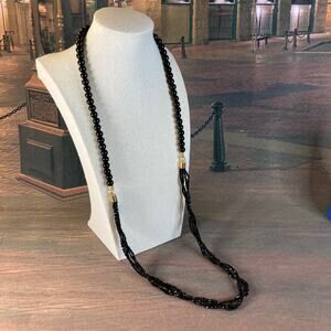 0088 Y2K Talbot's Black Onyx Glass & Enamel Bead Art-Deco Style Necklace EUC